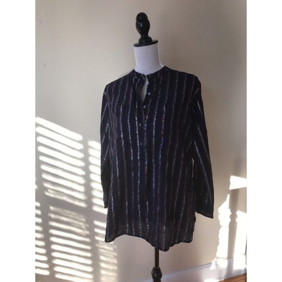 J Crew Metallic Stripe Popover Top Blouse Size 6 - Picture 4 of 11